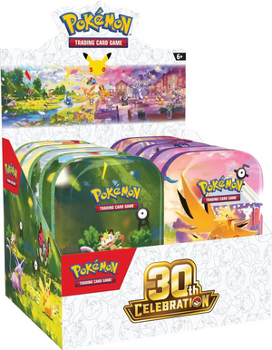 Pokémon TCG: 30th Celebration Mini Tin Display box containing 10 mini-tins